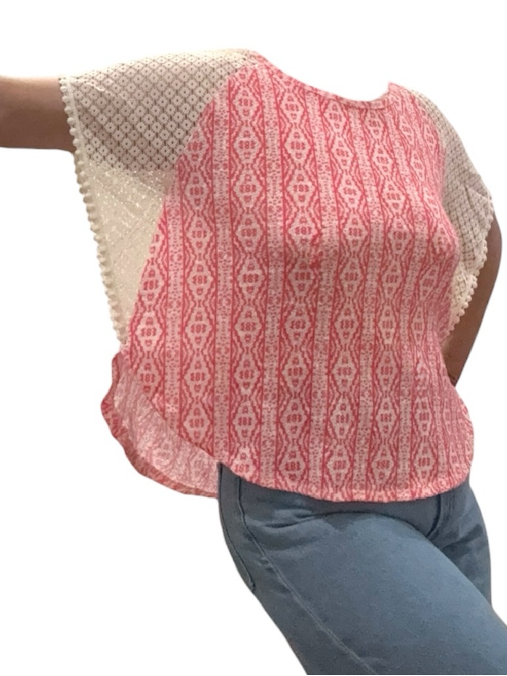 Lace Batwing Top Peaches & Cream Stretchy Girls XL Women’s Medium
